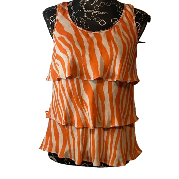 Michael Kors Tops - Michael‎ Kors Orange Tan Zebra Pattern Tiered Tank Top Size 6P